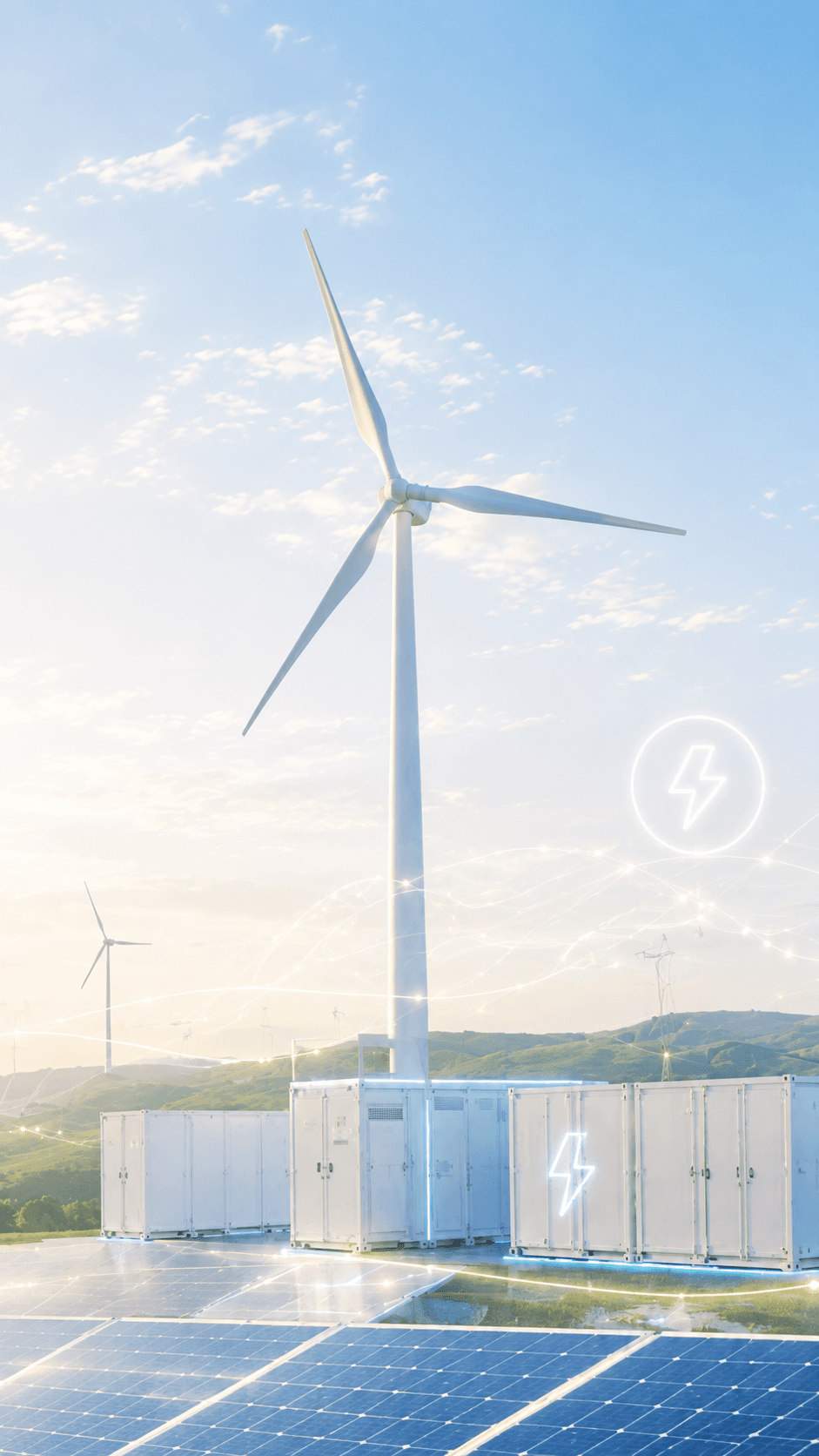 Wind turbines against a clear sky